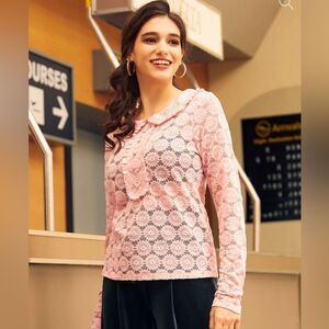 Modcloth Charismatic Classic Peter Pan Collar Pink Lace Top Daisy Lace M NWT